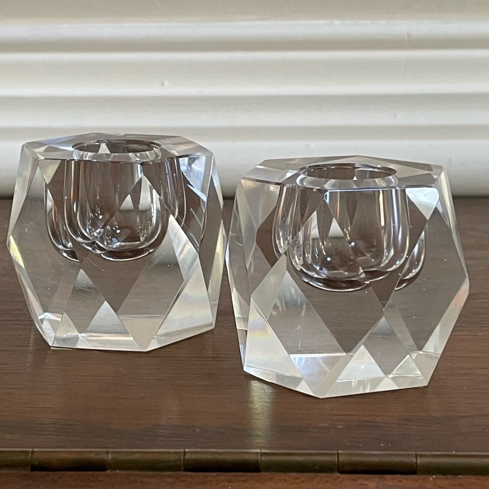 Pair of Elegant Cut Crystal Taper Candle Holders, 2” Diameter